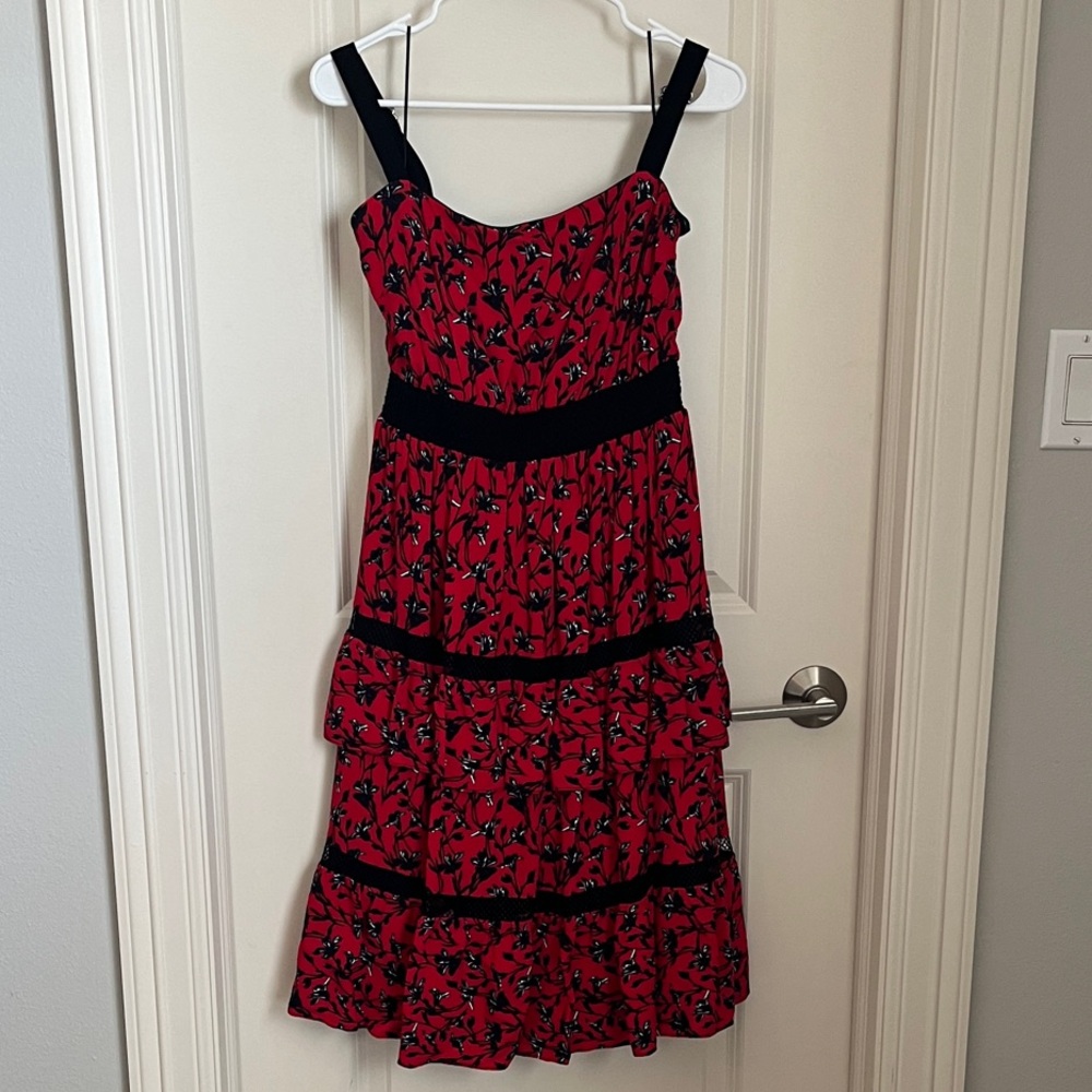 Adelyn Rae Floral Red and Black Tiered Dress